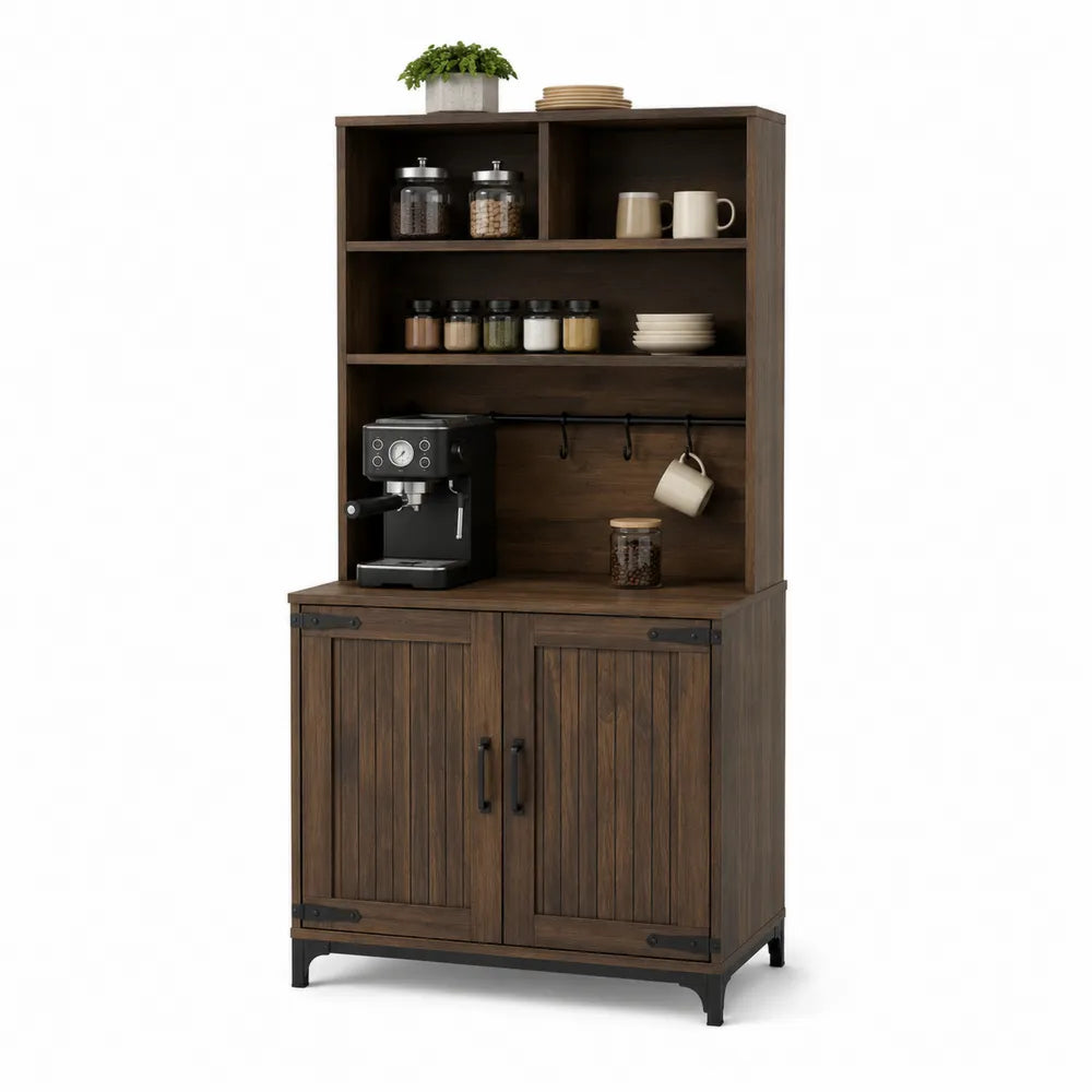 Aparador de Cocina de Madera de Pino con Estantes y Puertas Marrón
