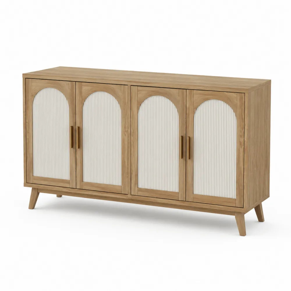 Aparador de madera con puertas de vidrio estriado