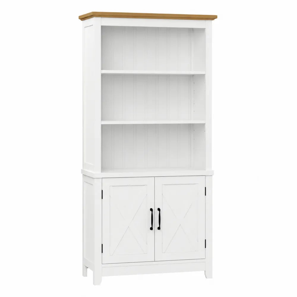 Estantería de MDF con puertas blancas y estantes abiertos 180x80x30 cm