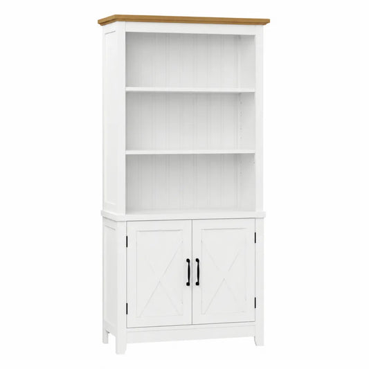 Estantería de MDF con puertas blancas y estantes abiertos 180x80x30 cm