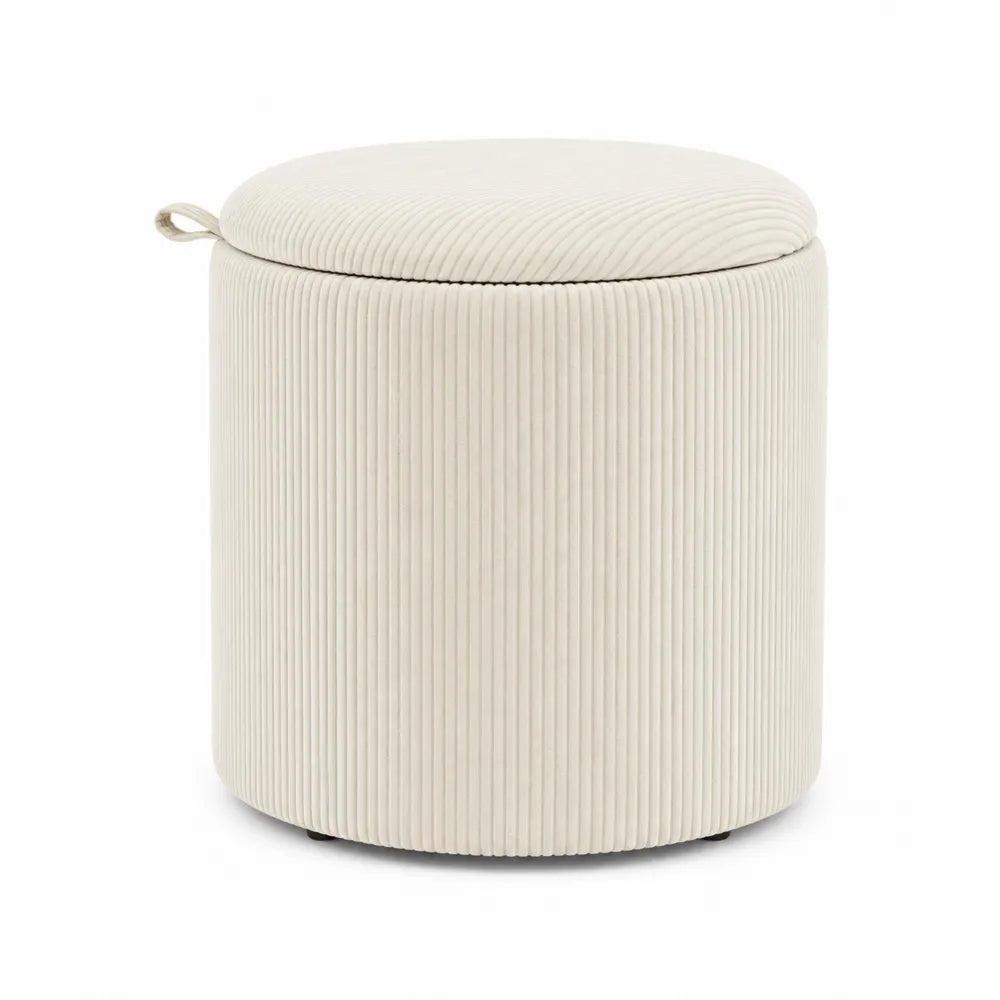 Taburete de almacenamiento redondo de terciopelo con tapa removible beige