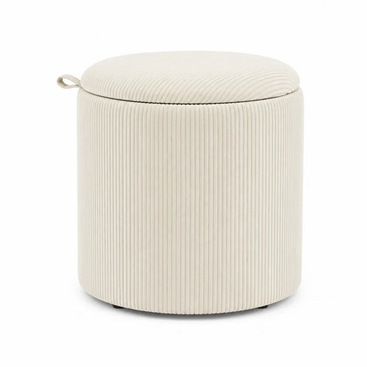 Taburete de almacenamiento redondo de terciopelo con tapa removible beige