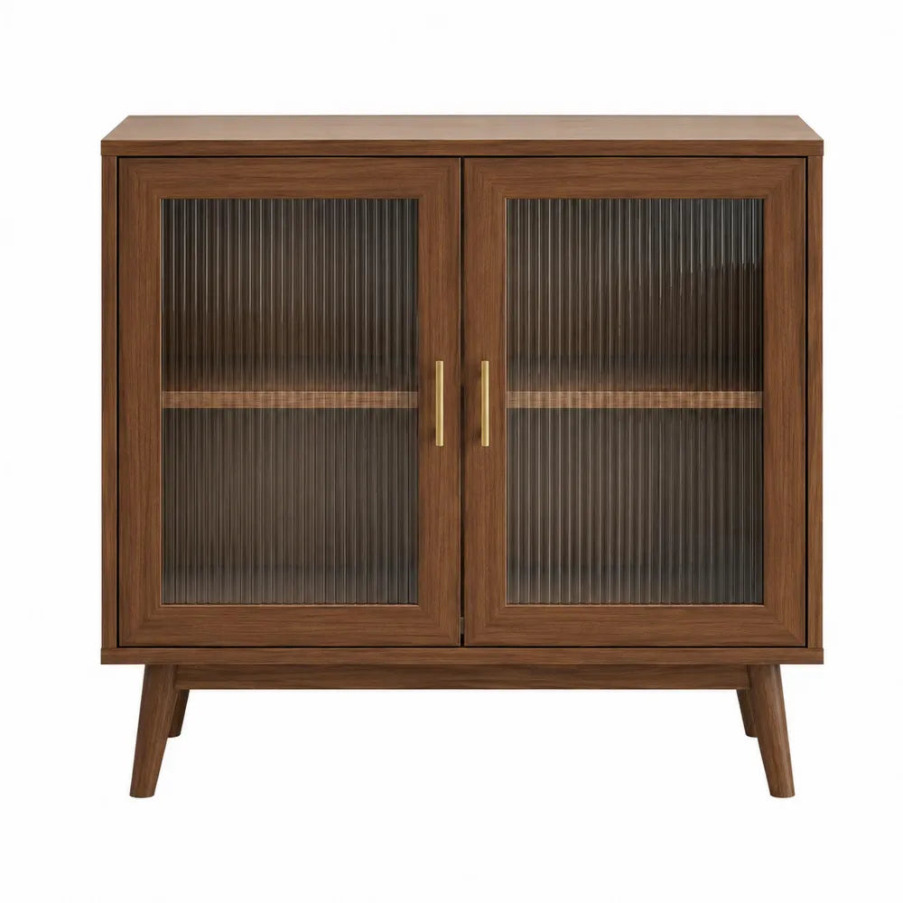 Aparador de madera con puertas de vidrio estriado