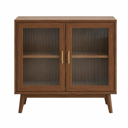 Aparador de madera con puertas de vidrio estriado